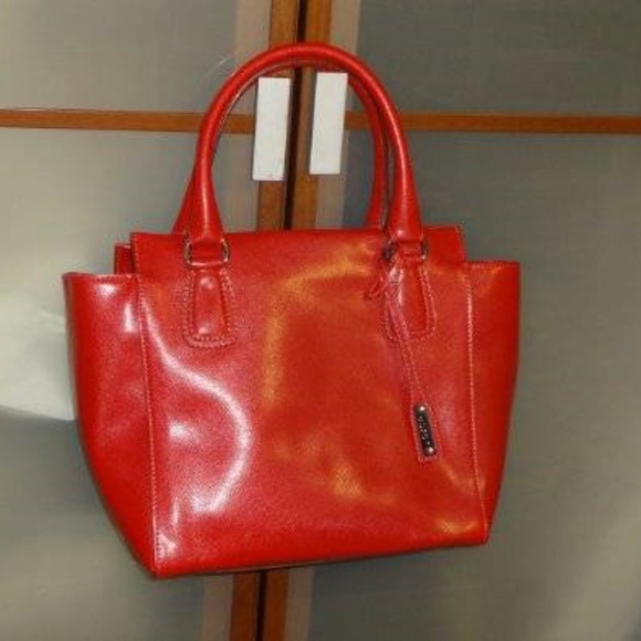 ABRO Red Saffiano Satchel Crossbody Handbag NEW - Picture 2 of 8